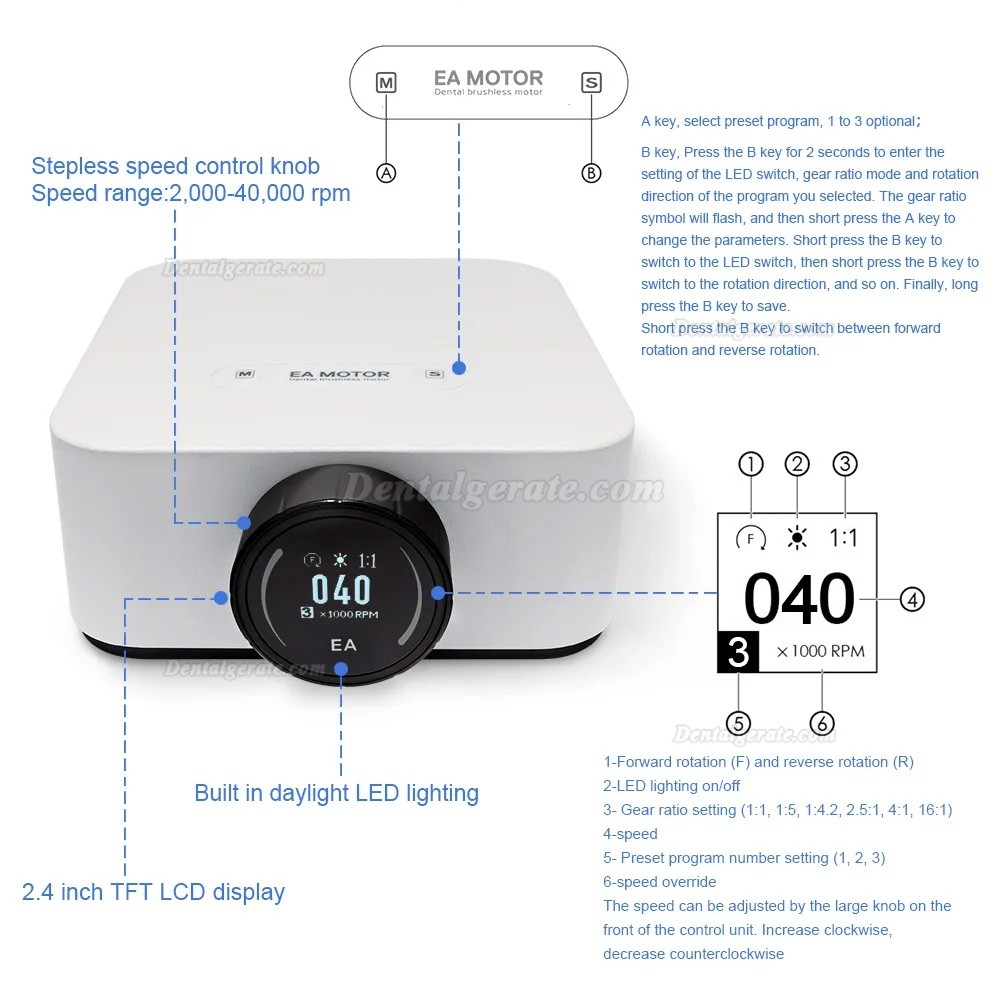 THREEH EA-MOTOR Tragbarer Dental LED B&uuml;rstenloser Mikromotor, 60 W